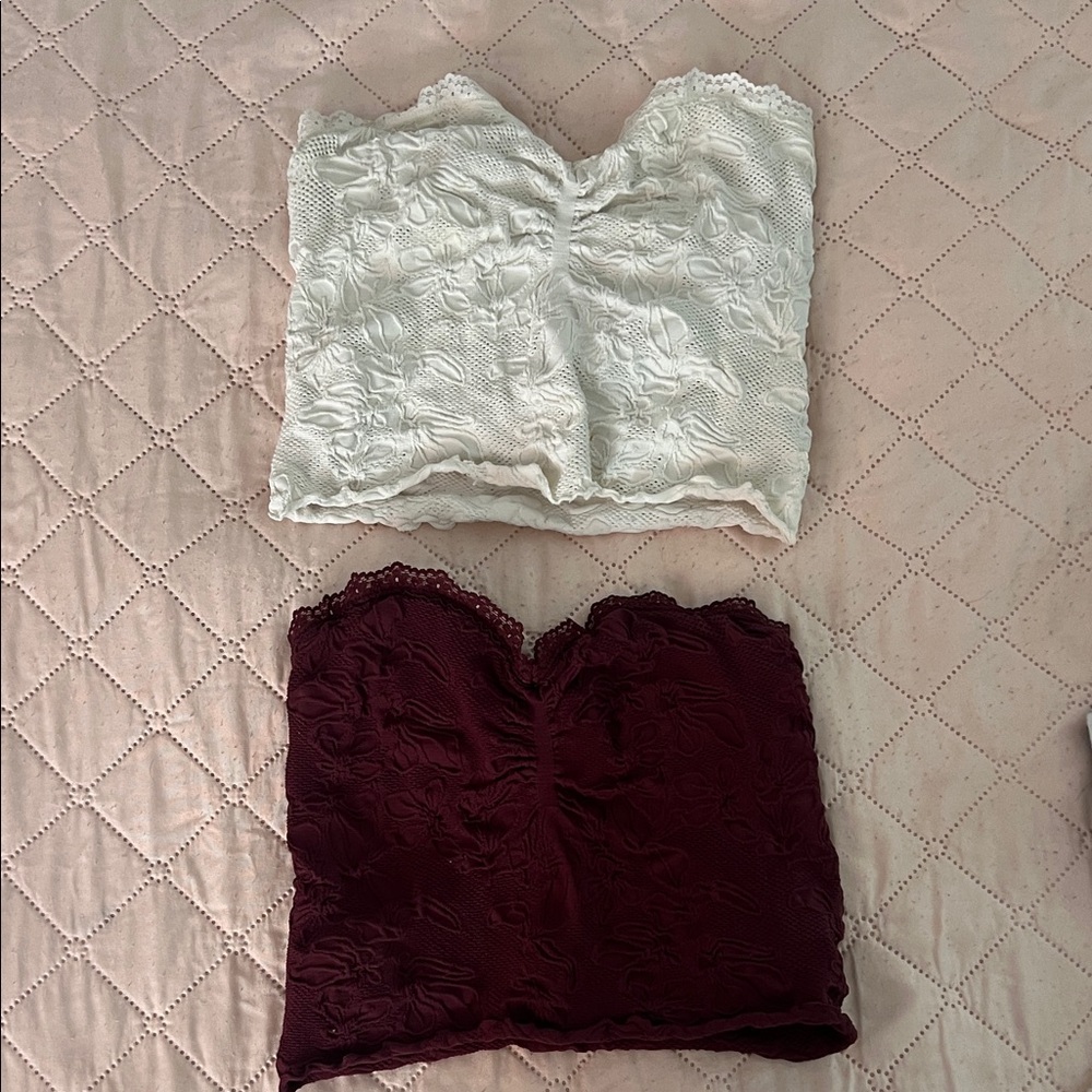 Tilly's White and Burgundy Lace Crop Tops